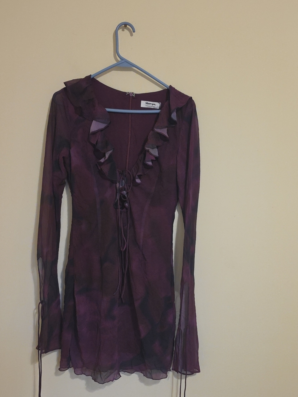 Defect Showpo Purple Ruffle-Front Mini Dress size 6 (Read Description)